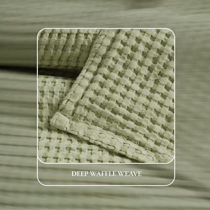 Threadmill Queen Waffle Bed Blanket, Rayon Derived from Bamboo, Sage Green - color: Sage Green, size: Queen (90" x 92")