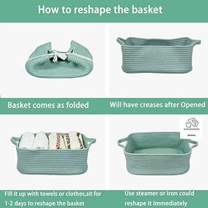 XUANGUO Medium Woven Cotton Rope Storage Basket with Handles, Light Green - color: light green