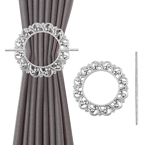2pcs Silver Curtain Tiebacks, Round Drapery Holdbacks, 12 Crystals - style: 12 Crystals Silver