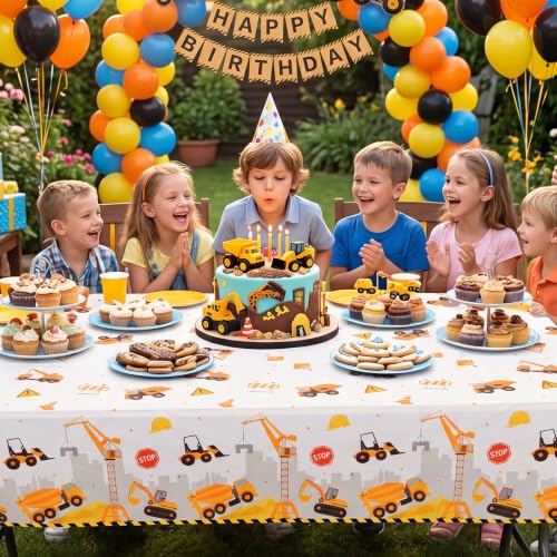 3 Pack Plastic Construction Tablecloths, Disposable Birthday Tablecloth - color: Construction