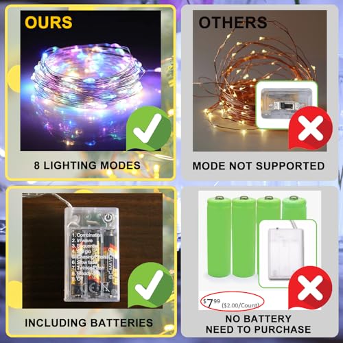 Multicolor Fairy Lights Battery Operated (Included), 8 Modes & Auto Timer, 16FT 50Led Mini Twinkle Silver Wire Firefly Starry Lights, Waterproof Battery Operated Lights for Mason Jars Wedding - color: Multicolor, size: 1 Pack - Batteries Included
