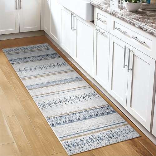 2x6 Washable Area Rugs for Living Room Boho Runner Rug Blue/Brown - color: Blue/Brown, size: 2' x 6' (Runner)