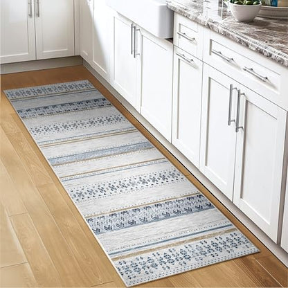 2x6 Washable Area Rugs for Living Room Boho Runner Rug Blue/Brown - color: Blue/Brown, size: 2' x 6' (Runner)