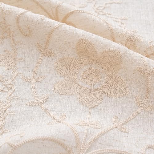 Beige Farmhouse Linen Curtains for Living Room 84 Inch 2 Panels - color: Ivory on Beige, size: 52"W x 84"L (Pack of 2)