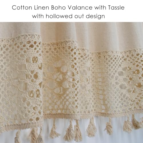 Molaxhome Linen Valances for Windows Boho Kitchen Valance Window Treatments - color: Beige, size: 24"W x 29.1"L (Pack of 1)