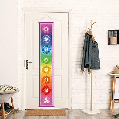 Funnytree 12"x71" Large Yoga Tapestry Meditation Studio Room 7 Chakra Mandala Hanging Banner Wall Poster Door Decor Porch Sign Indoor Outdoor Durable Fabric