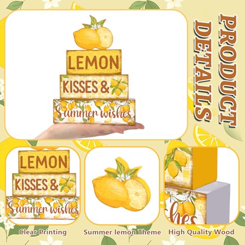 Britimes Tiered Tray Decor Set, 4 Pack, Wooden, Lemon Farmhouse - color: Lemon