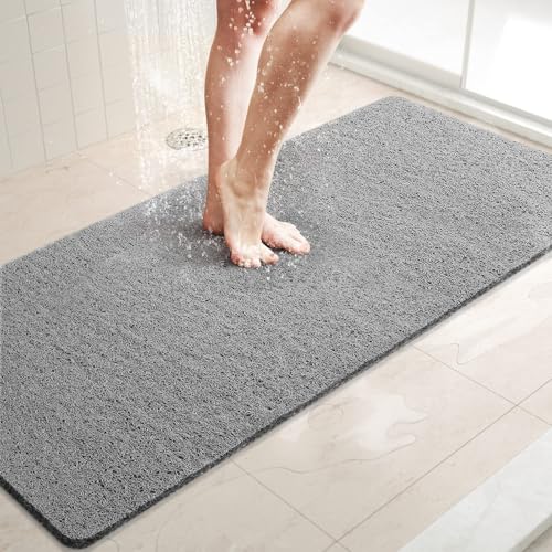 LuxStep Shower Mat Bathtub Mat Non-Slip Bath Mat with Drain, Quick Drying - color: Stylish Grey, size: 47" x 16" (Rectangular)