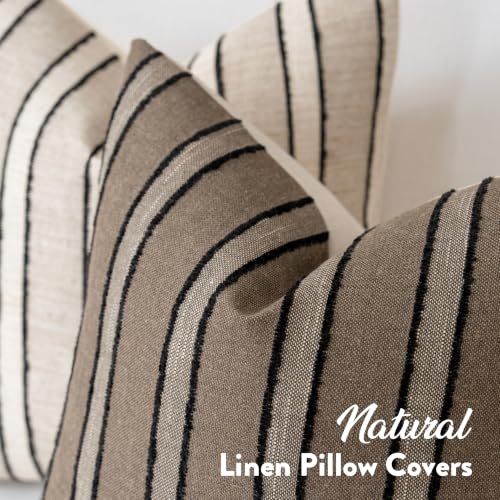 FIOUOVO Striped Linen Throw Pillow Covers 20x20 Set of 2, Taupe - color: Taupe, size: 20" x 20" (Pack of 2)