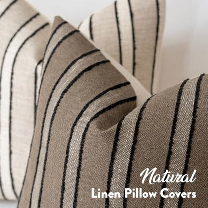 FIOUOVO Striped Linen Throw Pillow Covers 20x20 Set of 2, Taupe - color: Taupe, size: 20" x 20" (Pack of 2)