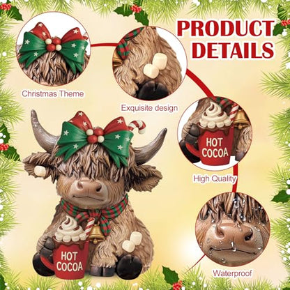 Karenhi 2 Pcs Highland Cow Figurines, Christmas Hot Cocoa Decor - style: Hot Cocoa