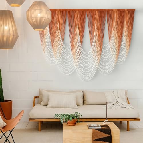 Macrame Wall Hanging Orange Boho Dip Dye Fiber Art Craftsmanship 57"W*41"L - color: Orange