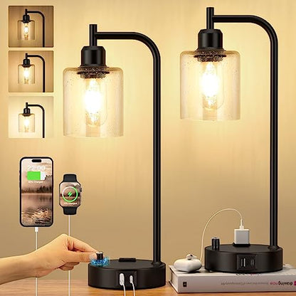 Industrial Bedside Lamps Set of 2, Fully Dimmable Desk Lamps for Bedroom - color: Seeded Clear