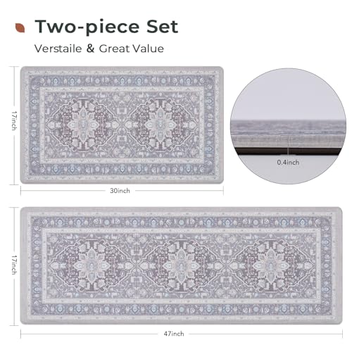 FRESHMINT Medallion Kitchen Mat Set 2 Piece, 17x30''+17x47'', Misty Gray - color: Misty Gray