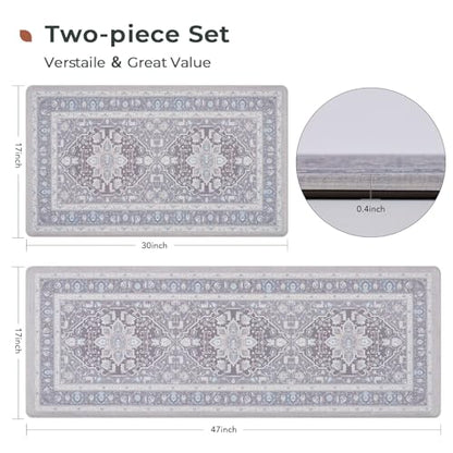 FRESHMINT Medallion Kitchen Mat Set 2 Piece, 17x30''+17x47'', Misty Gray - color: Misty Gray