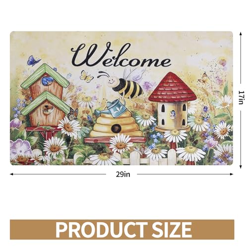 Welcome Mat 17x29 Non Slip Rubber Back Door Mat Outside Entrance - color: Bees