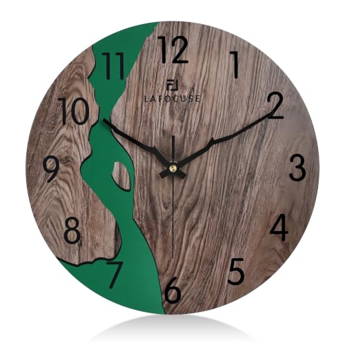 Lafocuse 12 Inch Brown and Green Wooden Vintage Wall Clock for Kitchen - color: Brown & Green
