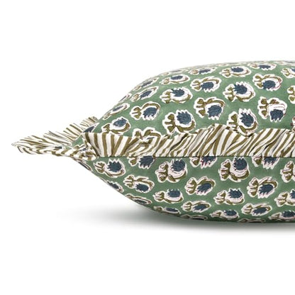 Ridhi Basil Green Block Print Ruffle Pillow Covers 16x16 Inch Set of 2 - color: Basil Green, size: 16" x 16" (Pack of 2)
