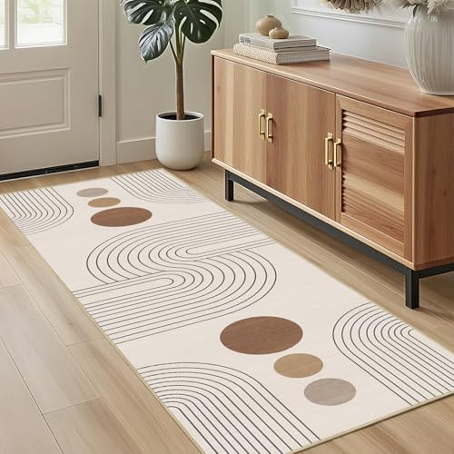 Boho Runner Rug 2x6,Beige Geometric Modern Washable Non-Slip Hallway Rug - color: Beige, size: 6' x 2' (Rectangular)