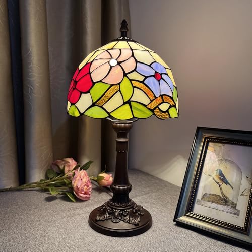 8-Inch Tiffany-Style Floral Stained Glass Small Table Lamp