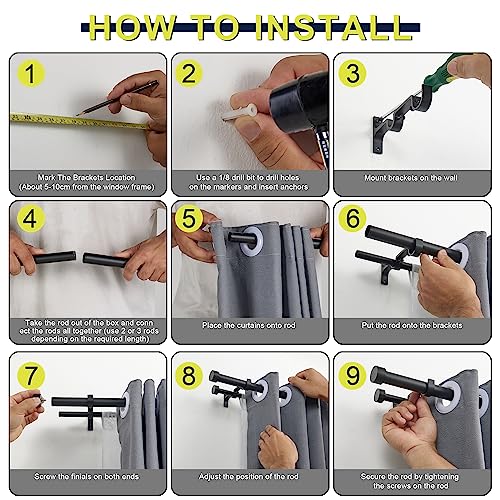 Double Curtain Rods for Windows 36-72 Inches, 1'' Front and 5/8''Back Double Drapery Rods with Premium Aluminum Brackets and End Cap Finials, Adjustable Matte Black Double Window Curtain Rod - color: Matte Black, size: 36-72"