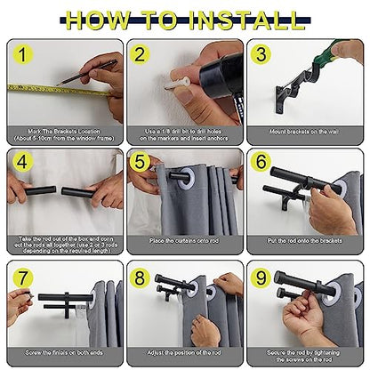 Double Curtain Rods for Windows 36-72 Inches, 1'' Front and 5/8''Back Double Drapery Rods with Premium Aluminum Brackets and End Cap Finials, Adjustable Matte Black Double Window Curtain Rod - color: Matte Black, size: 36-72"