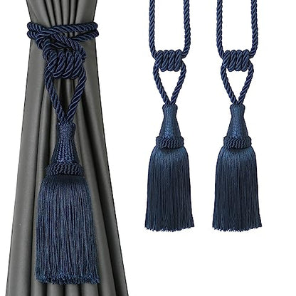 BEL AVENIR 2 Pack Tassel Curtain Tiebacks Handmade Holdbacks (Navy) - color: Navy, size: 2 Pack