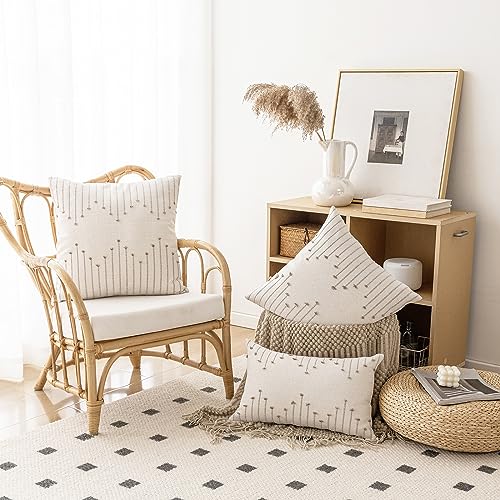 LILEPOY Boho Throw Pillow Covers 12x20 Farmhouse Lumbar Couch Pillow case - color: Beige and Khaki, size: 20" x 12" (Pack of 2)