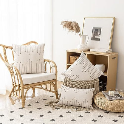LILEPOY Boho Throw Pillow Covers 12x20 Farmhouse Lumbar Couch Pillow case - color: Beige and Khaki, size: 20" x 12" (Pack of 2)