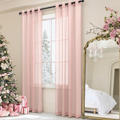 Light Pink Sheer Curtains for Girls Room 84 Inch 2 Panels Set Polka Dots - color: Pink, size: 52"W x 84"L (Pack of 2)