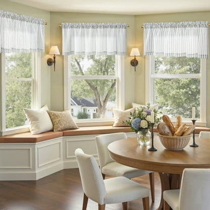 jinchan Linen Boxter Stripe Valances for Window 16 inch,Aqua Blue,1 Panel - color: Boxter Stripe | Aqua Blue on Linen, size: 50"W x 16"L (Pack of 1)