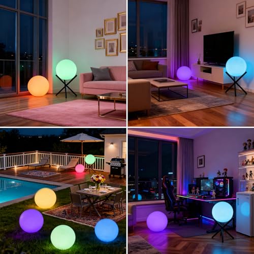 Lightdot 12-Inch Outdoor Globe Lights, RGB+CW Globe Floor Lamp with Remote - color: 15.7''RGBCW