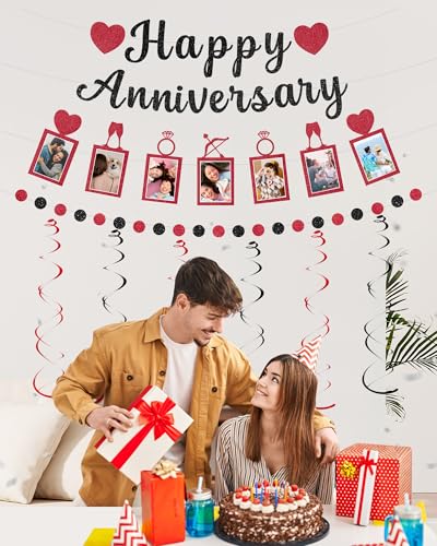 Happy Anniversary Decorations Black Red Party Decoration Set