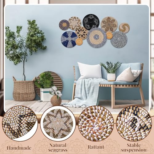 Tatuo 11 Pcs Boho Wall Basket Decor Woven Wall Hanging Art, Blue - style: Blue