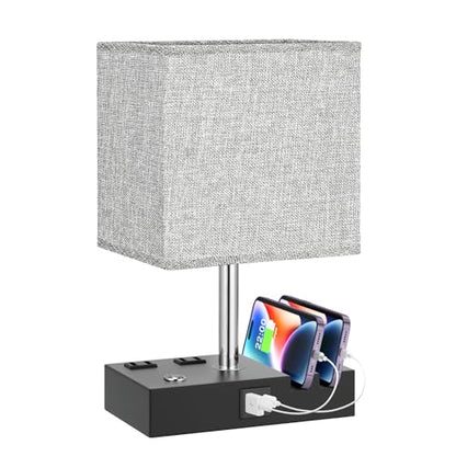 Touch Bedside Table Lamp for Bedroom, 3-Way Dimmable, USB C+A, 2 AC Outlets - color: Grey with Touch Control Base, size: 1 Pack