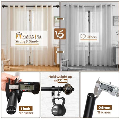 KAMANINA 1 Inch Curtain Rods 32 to 58 Inch, Black Adjustable Drapery Rods - color: Black, size: 32-58"