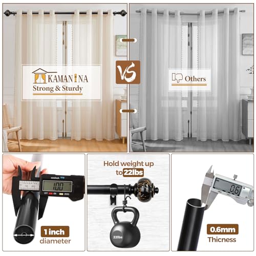 KAMANINA 1 Inch Curtain Rods for Windows 72 to 144 Inch, Black Drapery Rods - color: Black, size: 72-144"