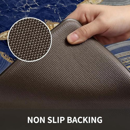 Kitchen Mats Set of 2, Cushioned Anti Fatigue Non Slip Waterproof Runner, Blue Marble and Golden Veins Design, PVC Memory Foam for Kitchen Sink and Laundry - color: Blue Marble 1