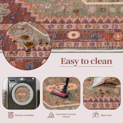 Ciicool 2x5ft Runner Rug,Washable Hallway Terracotta/Green Kitchen Carpet - color: Terracotta/Green, size: 2' x 5' (Runner)