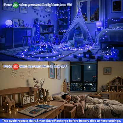 8 Pack Rechargeable LED Fairy Lights 7Ft 20LED Battery Operated - color: Blue