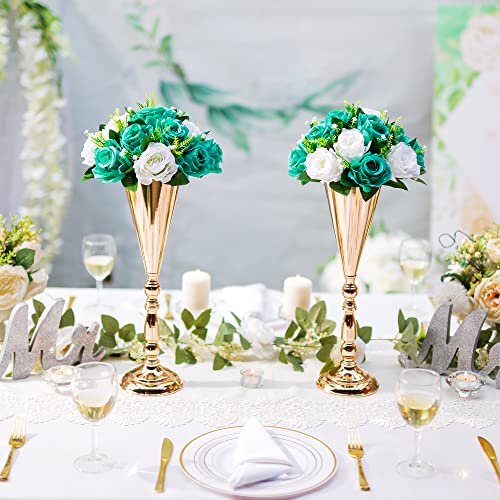 Flower Centerpieces for Wedding Tables: Teal & White, 2 Packs - color: Teal & White