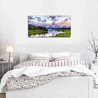 Oxbow Bend Canvas Wall Art Grand Teton National Park Prints, 24"x48" - color: National Park, size: 48"L x 24"W
