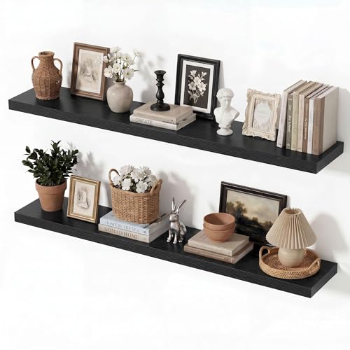 Vivelove Black Floating Shelves for Wall 40 Inch 8 Deep, Set of 2 - color: Black, size: 40"Wx8"Dx1.4"H