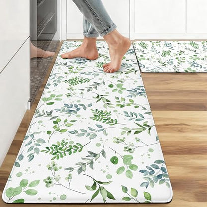 Kitchen Rugs for Floor 2 Pcs Memory Foam Padded Anti Fatigue Kitchen Mat - color: Sage
