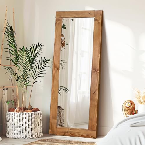 65x24in Full Length Mirror, Solid Wood Convex Frame, Light Brown - color: Light Brown-convex Frame, size: 65"L x 24"W