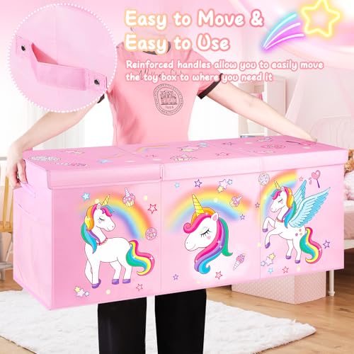 Extra Large Toy Box with Lids, Collapsible Storage Chest, 40"x16"x16" Pink - color: Pink