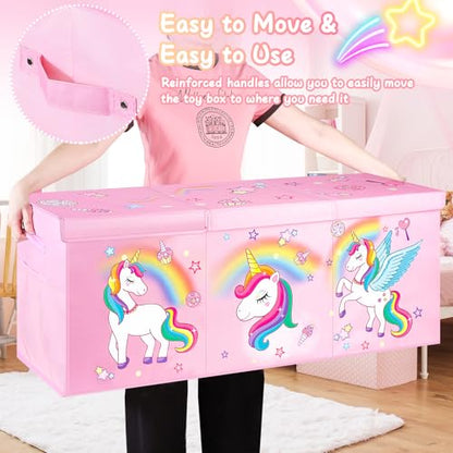 Extra Large Toy Box with Lids, Collapsible Storage Chest, 40"x16"x16" Pink - color: Pink