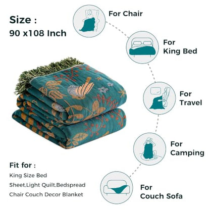 LUTBM King Throw Blanket for Bed, 100% Cotton Boho Soft Fall Blankets - color: Animal-bird-a, size: 108"×90"