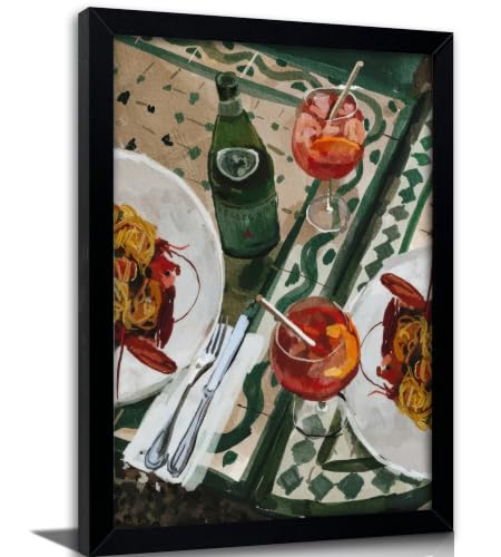 Black Framed Vintage Italian Pasta & Beverage Wall Art - Rustic Restaurant Food Canvas Decor Retro Kitchen Artwork Picture for Kitchen Dining Room Decor - color: pasta, size: 24"L x 16"W