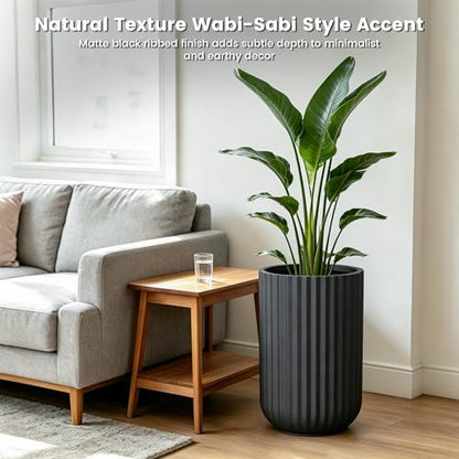 Kante Black Concrete Planter 21.7" Tall All-Weather Round Large Pot - color: Black, size: 14"Dia x 21.7"H